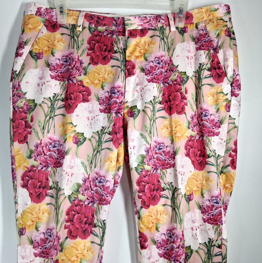ASOS Skinny Fit Pants / Trousers Women's Sz 36" Waist / US 14 Pink Yellow Floral